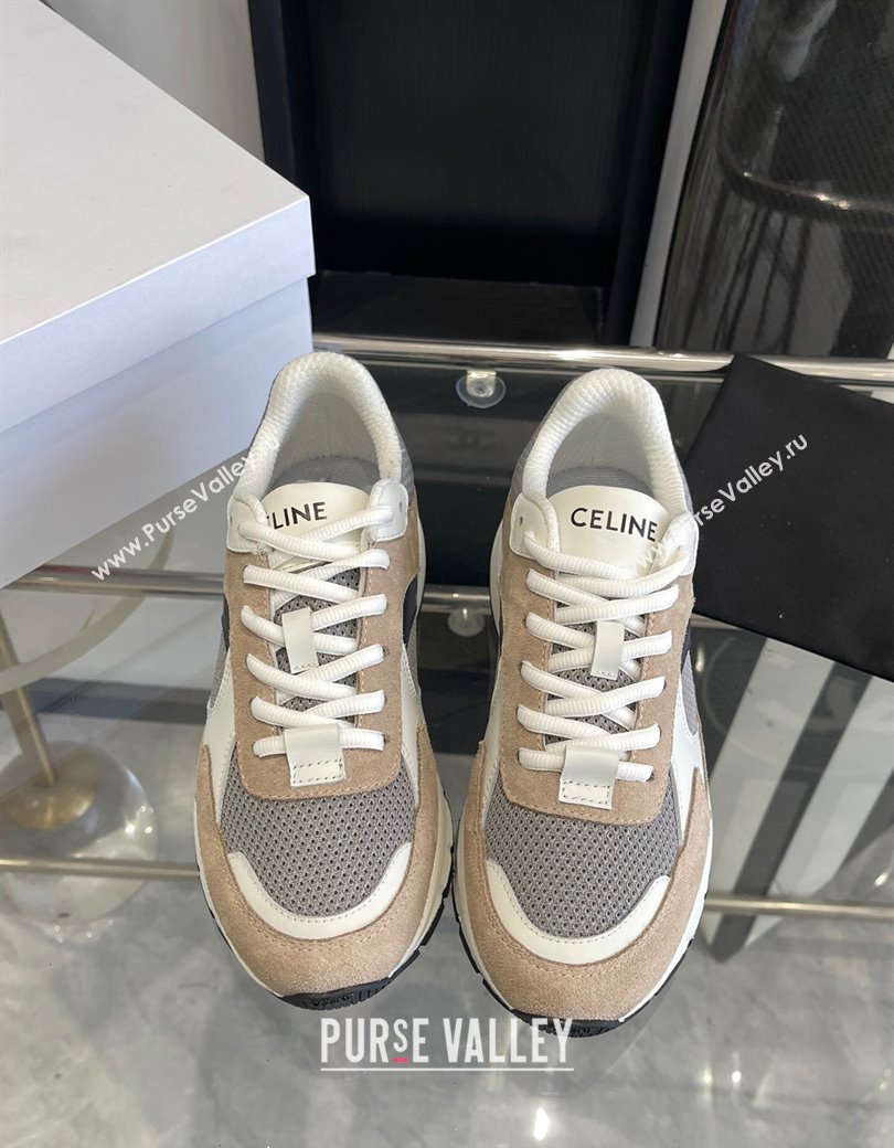 Celine Runner CR-03 Low Lace-up Sneakers in Mesh, Suede and Calfskin Beige/White 2025 (KL-250220007)