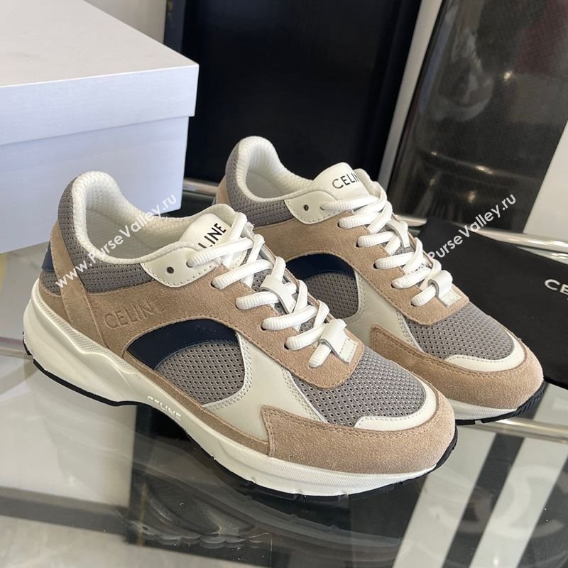 Celine Runner CR-03 Low Lace-up Sneakers in Mesh, Suede and Calfskin Beige/White 2025 (KL-250220007)