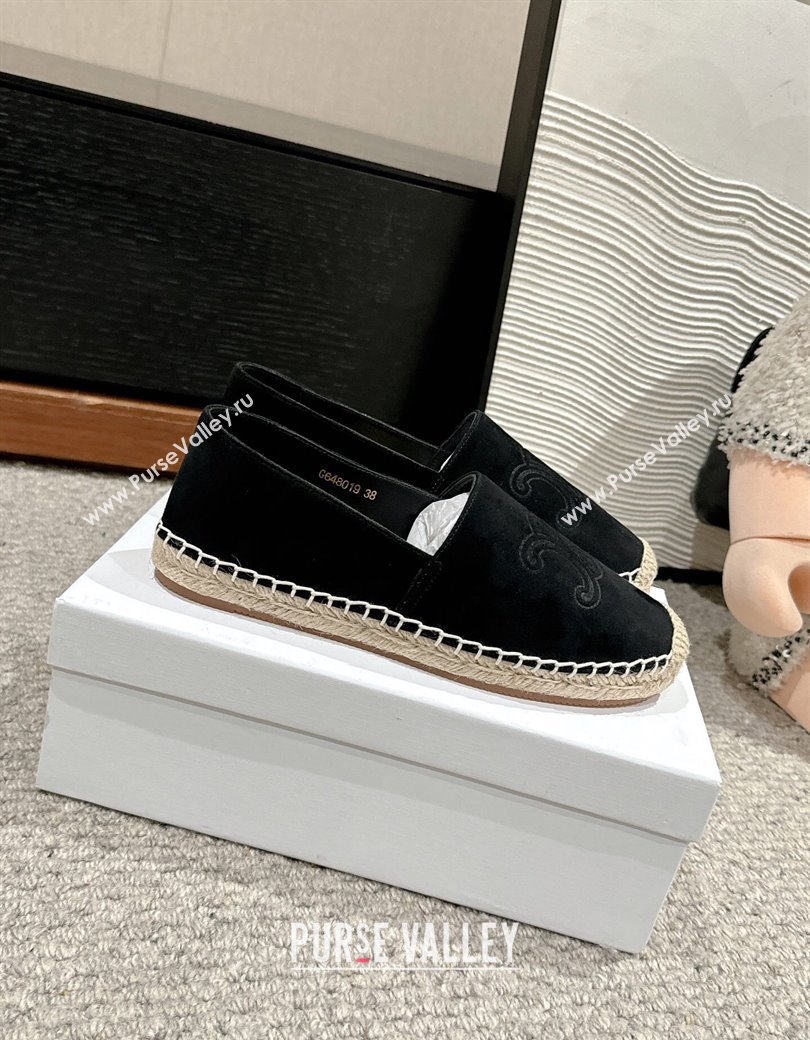 Celine Espadrilles Flats with Triomphe in Suede Black 2025 0220 (SS-250220022)