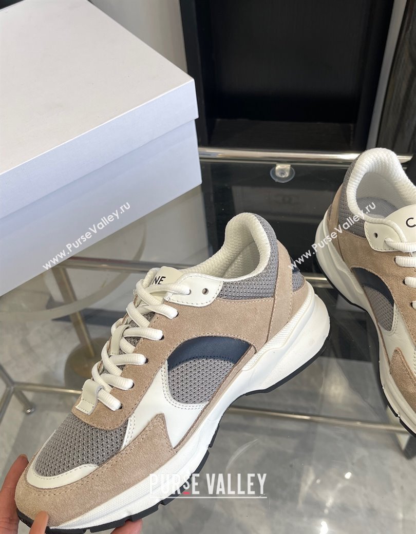 Celine Runner CR-03 Low Lace-up Sneakers in Mesh, Suede and Calfskin Beige/White 2025 (KL-250220007)