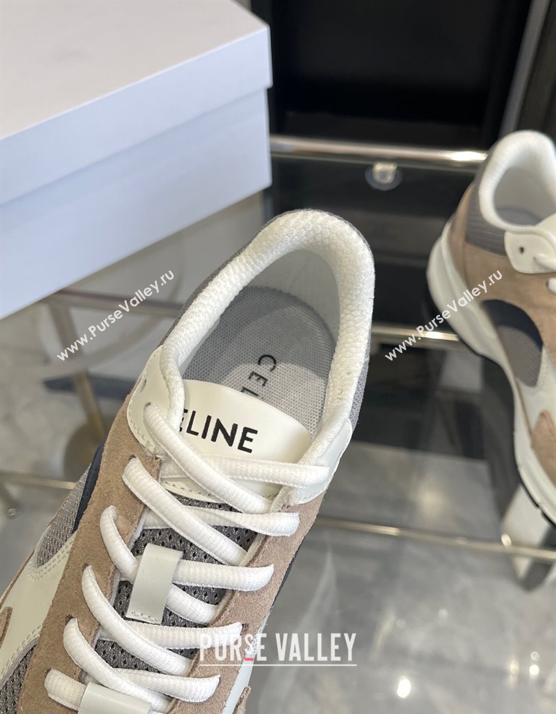 Celine Runner CR-03 Low Lace-up Sneakers in Mesh, Suede and Calfskin Beige/White 2025 (KL-250220007)