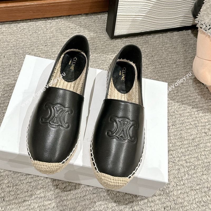 Celine Espadrilles Flats with Triomphe in Lambskin Leather Black 2025 0220 (SS-250220024)
