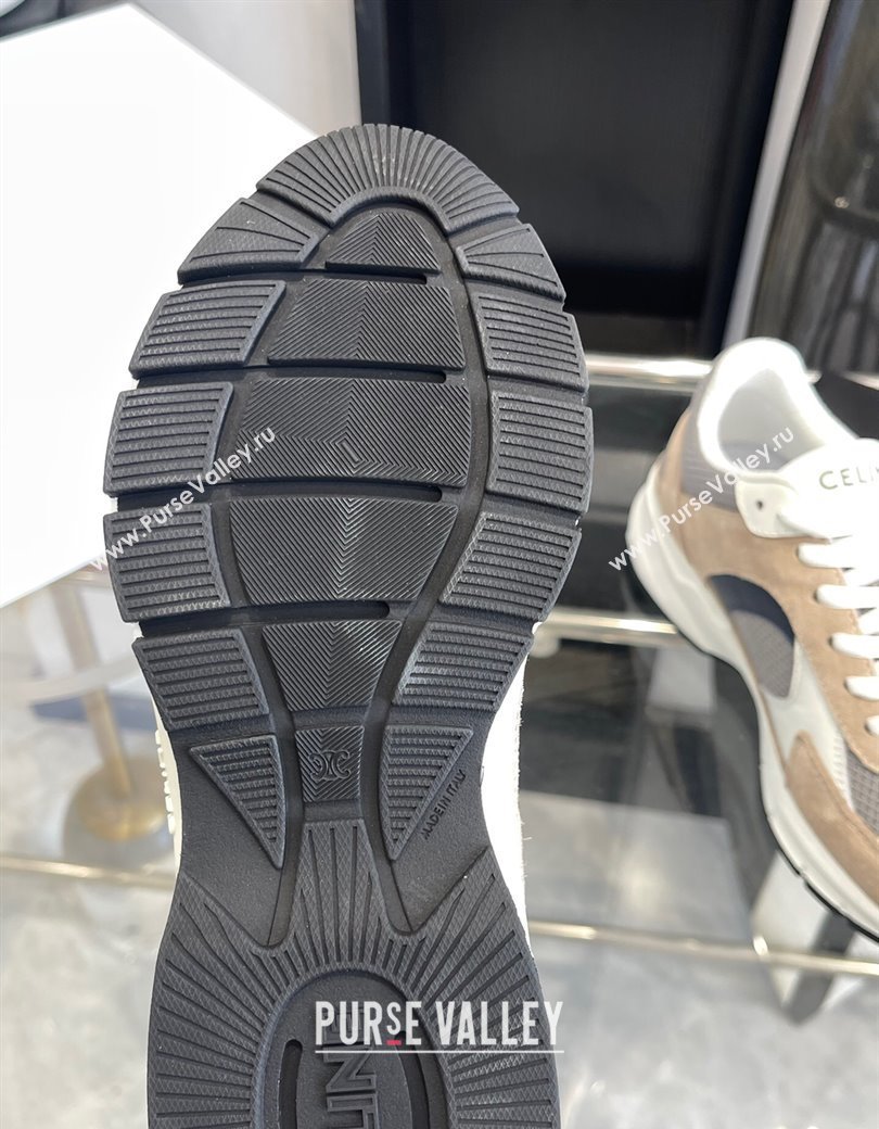 Celine Runner CR-03 Low Lace-up Sneakers in Mesh, Suede and Calfskin Beige/White 2025 (KL-250220007)