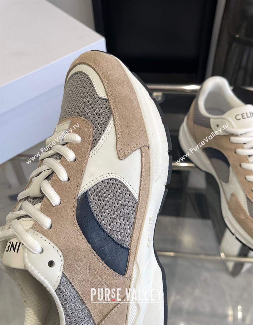 Celine Runner CR-03 Low Lace-up Sneakers in Mesh, Suede and Calfskin Beige/White 2025 (KL-250220007)