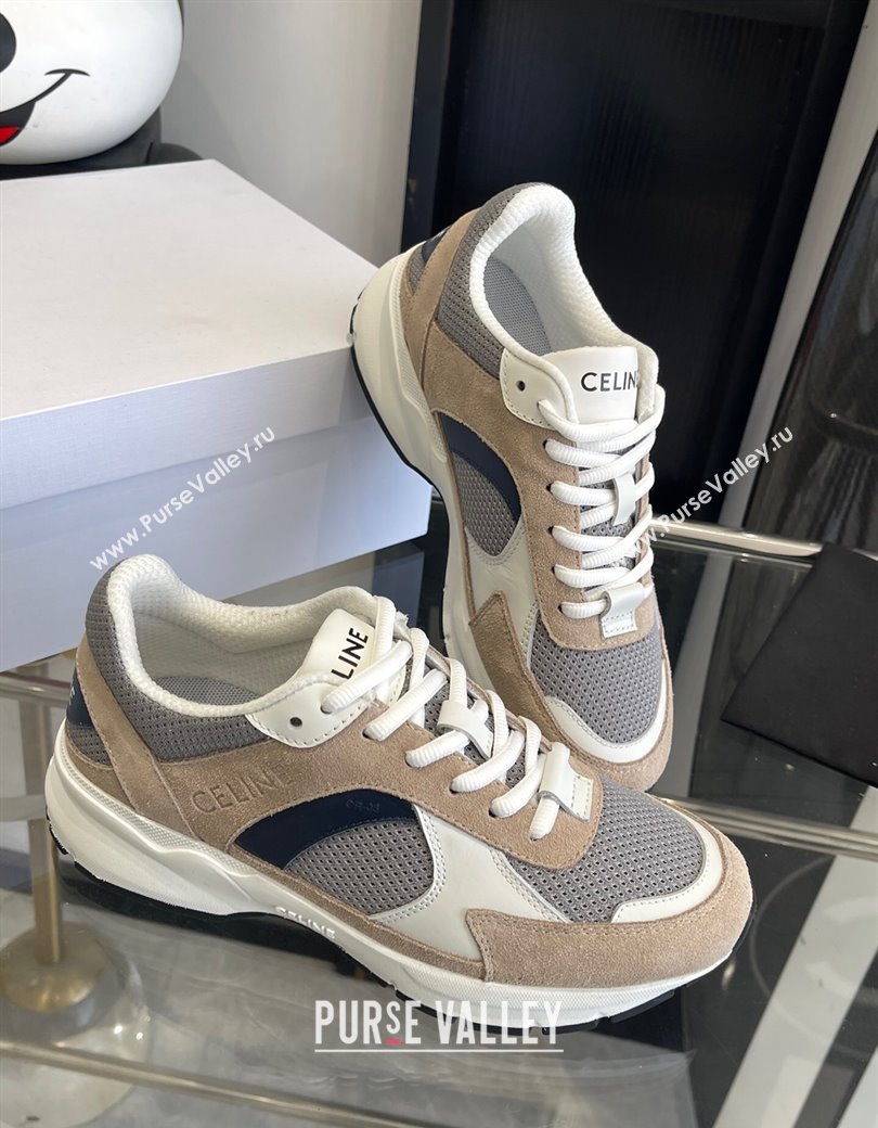 Celine Runner CR-03 Low Lace-up Sneakers in Mesh, Suede and Calfskin Beige/White 2025 (KL-250220007)