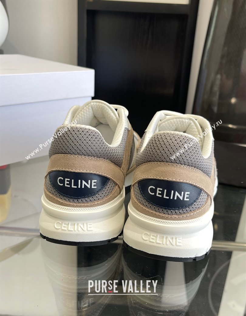 Celine Runner CR-03 Low Lace-up Sneakers in Mesh, Suede and Calfskin Beige/White 2025 (KL-250220007)