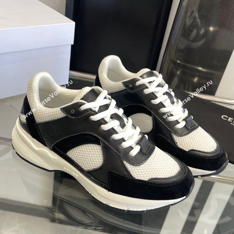 Celine Runner CR-03 Low Lace-up Sneakers in Mesh, Suede and Calfskin Black/White 2025 (KL-250220008)