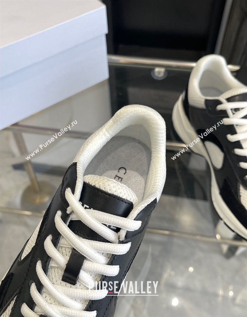 Celine Runner CR-03 Low Lace-up Sneakers in Mesh, Suede and Calfskin Black/White 2025 (KL-250220008)