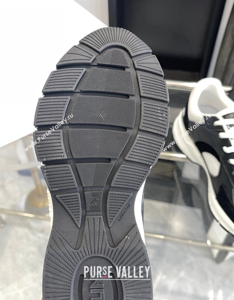 Celine Runner CR-03 Low Lace-up Sneakers in Mesh, Suede and Calfskin Black/White 2025 (KL-250220008)