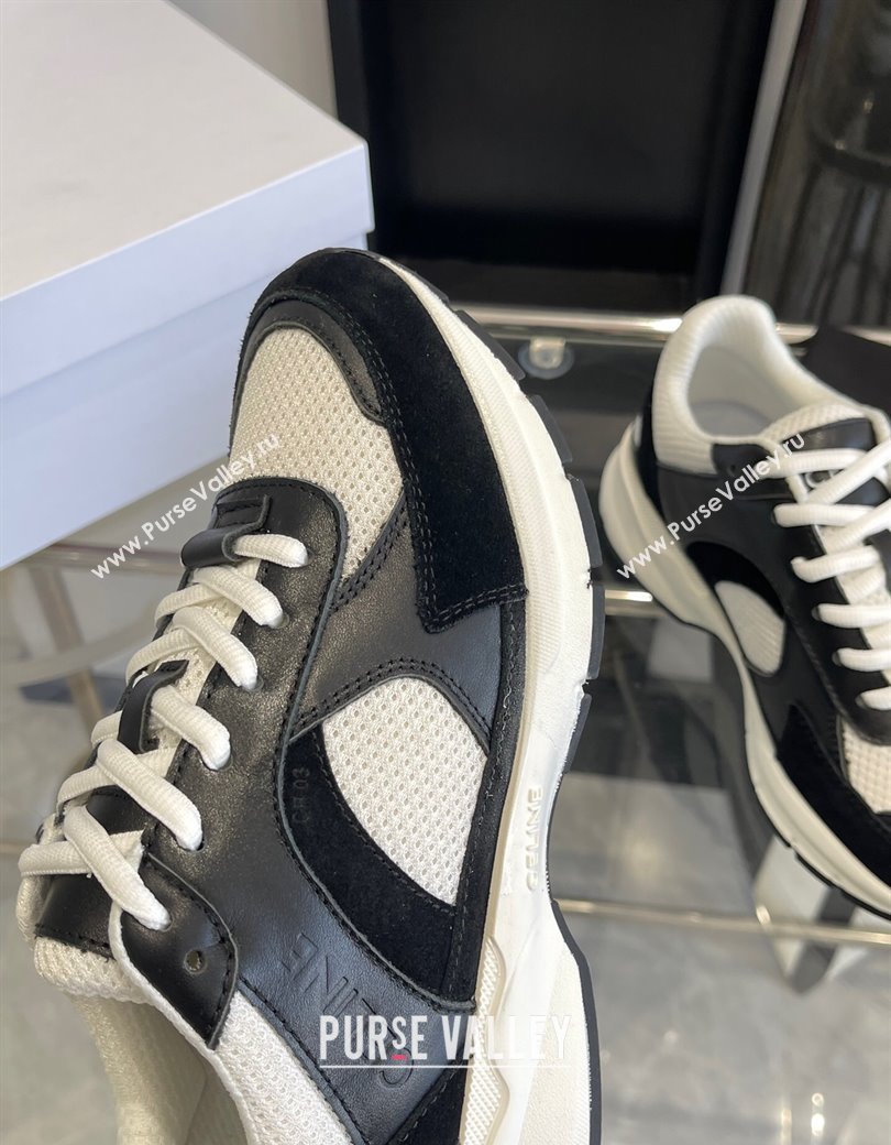 Celine Runner CR-03 Low Lace-up Sneakers in Mesh, Suede and Calfskin Black/White 2025 (KL-250220008)