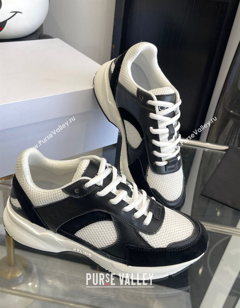 Celine Runner CR-03 Low Lace-up Sneakers in Mesh, Suede and Calfskin Black/White 2025 (KL-250220008)