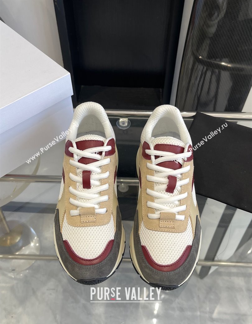 Celine Runner CR-03 Low Lace-up Sneakers in Mesh, Suede and Calfskin Beige/Burgundy 2025 (KL-250220009)