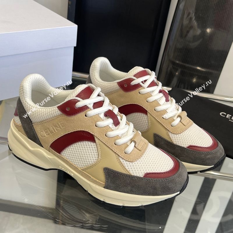 Celine Runner CR-03 Low Lace-up Sneakers in Mesh, Suede and Calfskin Beige/Burgundy 2025 (KL-250220009)