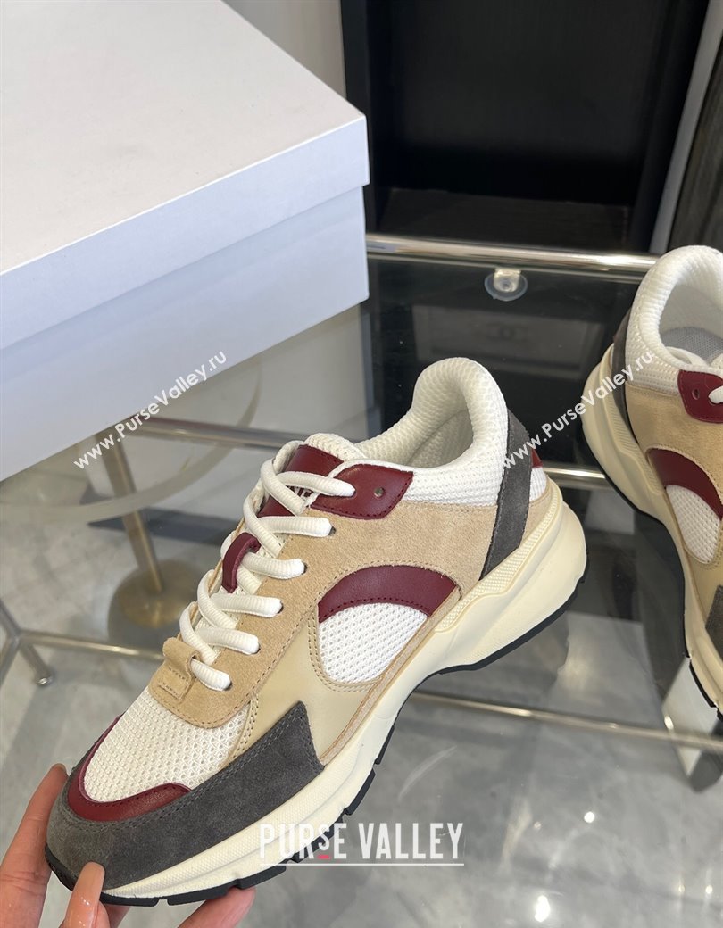 Celine Runner CR-03 Low Lace-up Sneakers in Mesh, Suede and Calfskin Beige/Burgundy 2025 (KL-250220009)