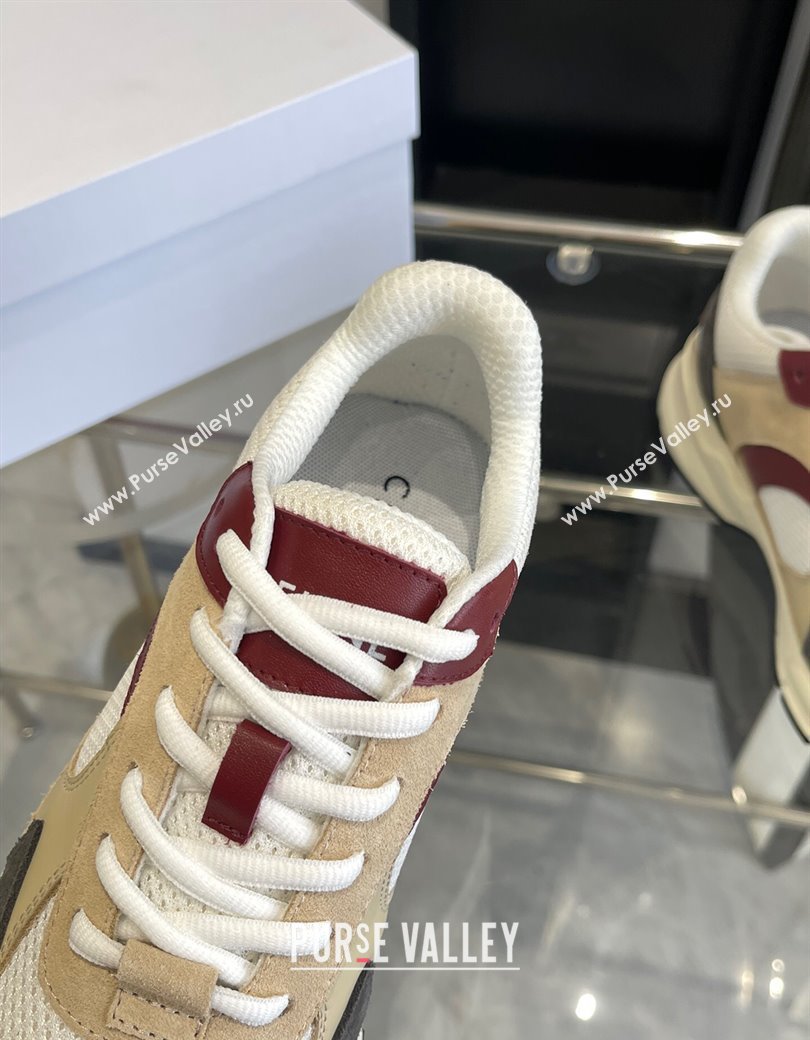 Celine Runner CR-03 Low Lace-up Sneakers in Mesh, Suede and Calfskin Beige/Burgundy 2025 (KL-250220009)