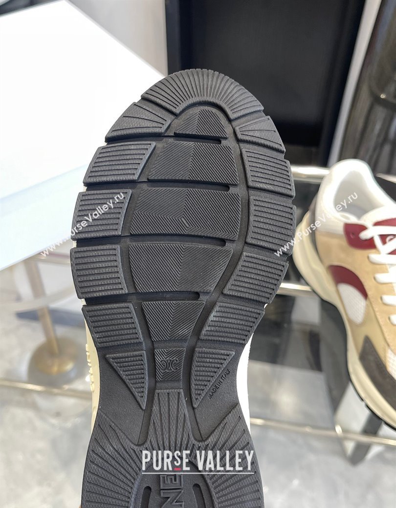 Celine Runner CR-03 Low Lace-up Sneakers in Mesh, Suede and Calfskin Beige/Burgundy 2025 (KL-250220009)