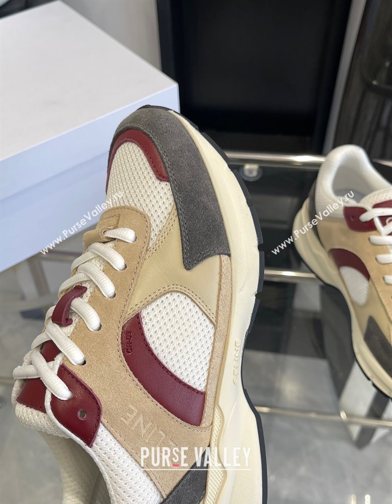 Celine Runner CR-03 Low Lace-up Sneakers in Mesh, Suede and Calfskin Beige/Burgundy 2025 (KL-250220009)