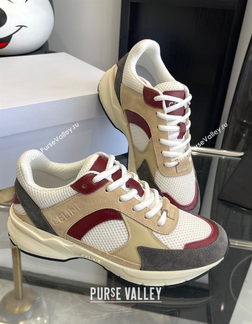 Celine Runner CR-03 Low Lace-up Sneakers in Mesh, Suede and Calfskin Beige/Burgundy 2025 (KL-250220009)