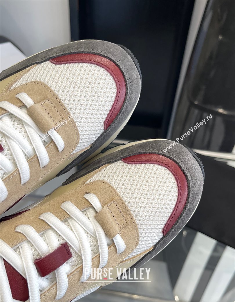 Celine Runner CR-03 Low Lace-up Sneakers in Mesh, Suede and Calfskin Beige/Burgundy 2025 (KL-250220009)