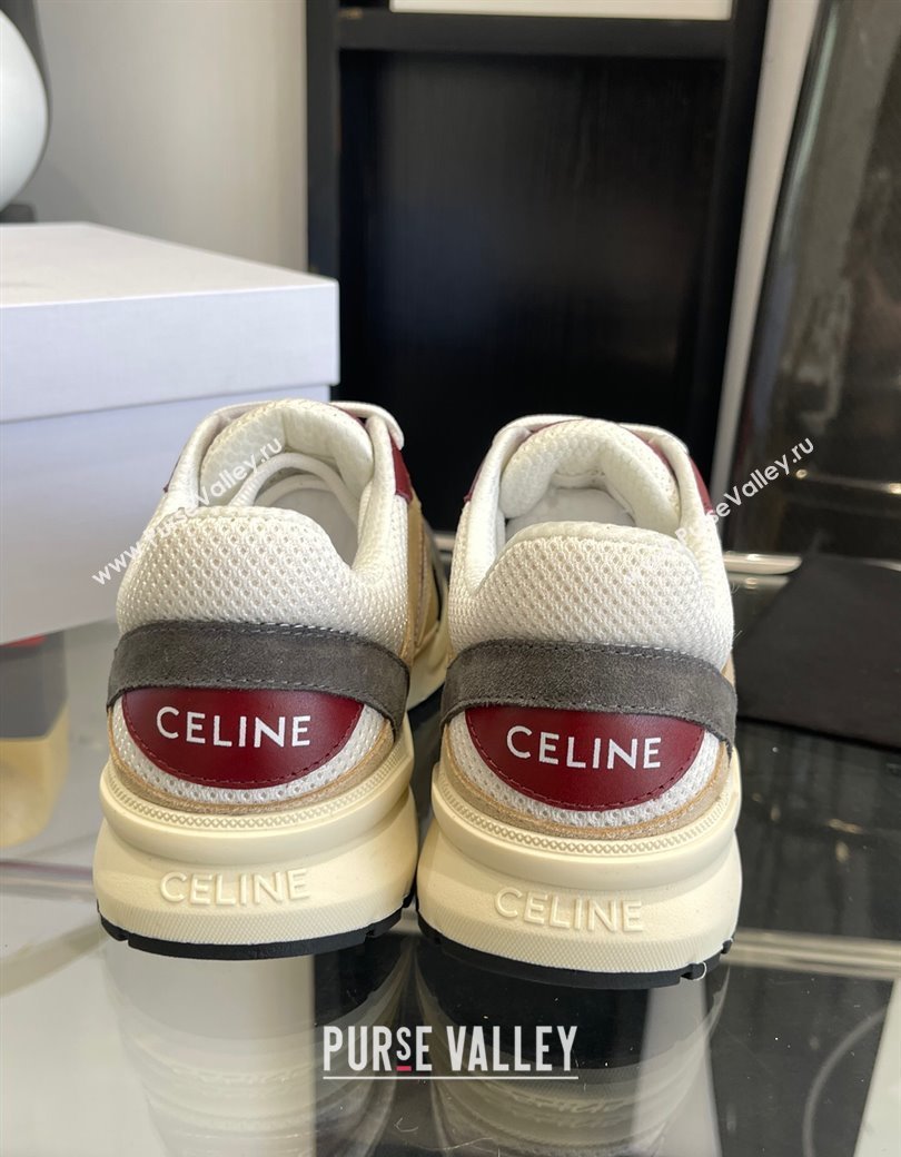 Celine Runner CR-03 Low Lace-up Sneakers in Mesh, Suede and Calfskin Beige/Burgundy 2025 (KL-250220009)