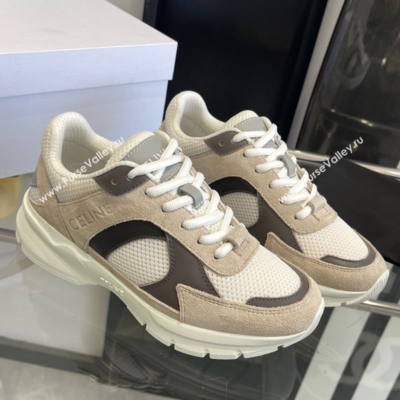 Celine Runner CR-03 Low Lace-up Sneakers in Mesh, Suede and Calfskin Beige/Dark Grey 2025 (KL-250220010)