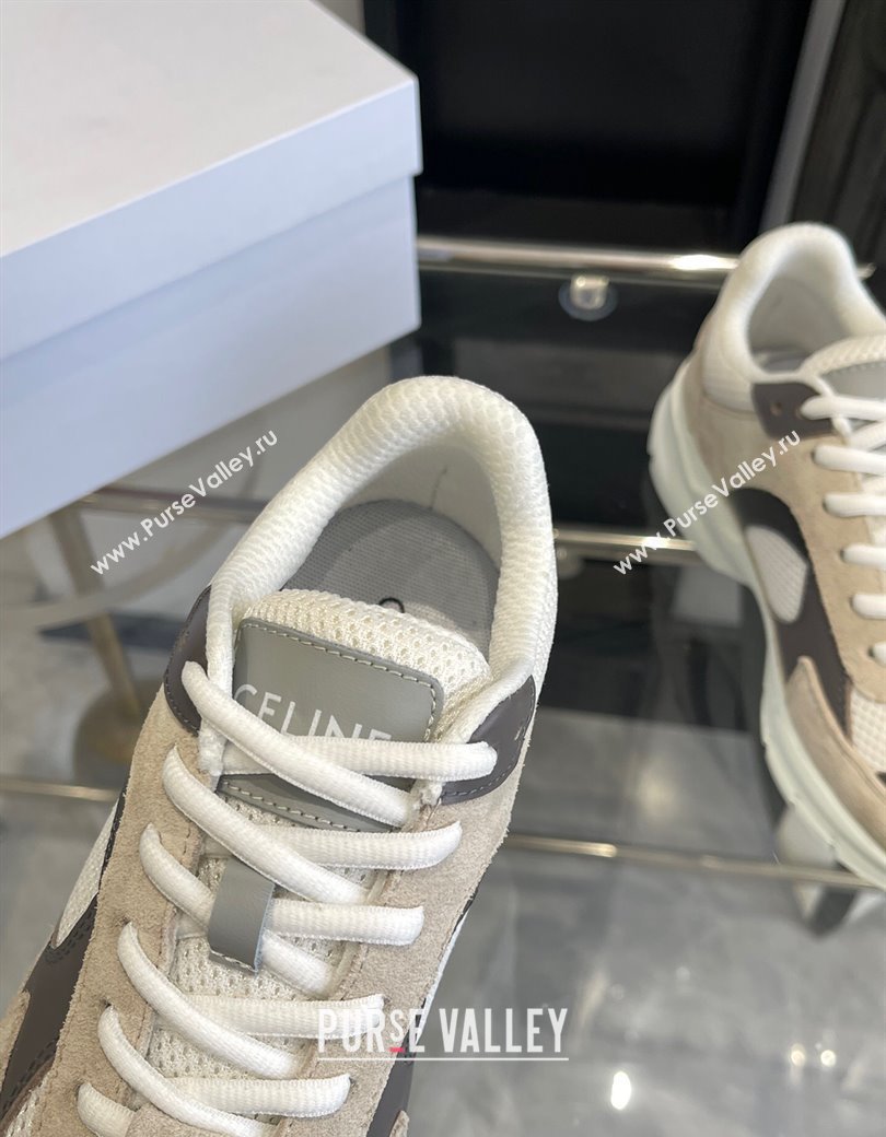 Celine Runner CR-03 Low Lace-up Sneakers in Mesh, Suede and Calfskin Beige/Dark Grey 2025 (KL-250220010)