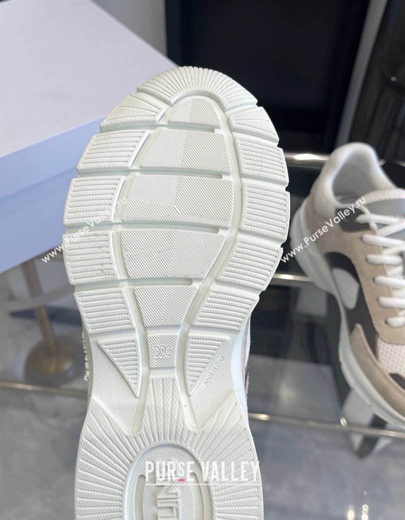 Celine Runner CR-03 Low Lace-up Sneakers in Mesh, Suede and Calfskin Beige/Dark Grey 2025 (KL-250220010)