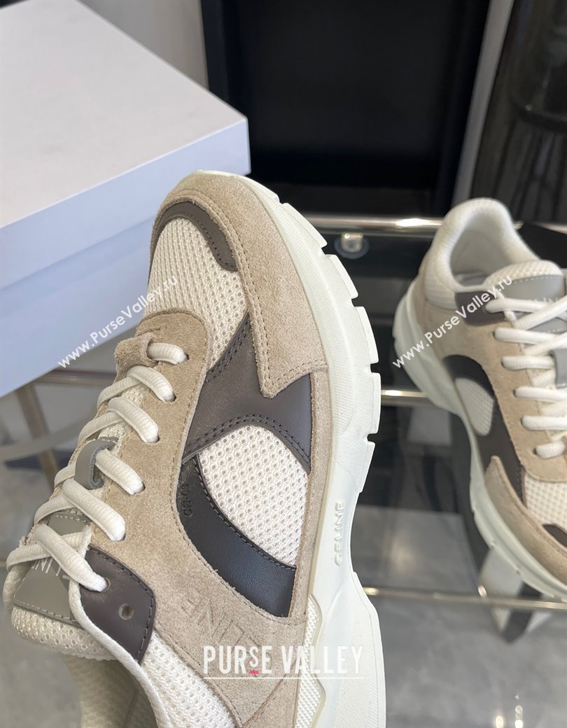 Celine Runner CR-03 Low Lace-up Sneakers in Mesh, Suede and Calfskin Beige/Dark Grey 2025 (KL-250220010)
