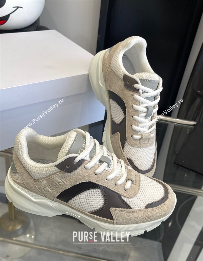 Celine Runner CR-03 Low Lace-up Sneakers in Mesh, Suede and Calfskin Beige/Dark Grey 2025 (KL-250220010)