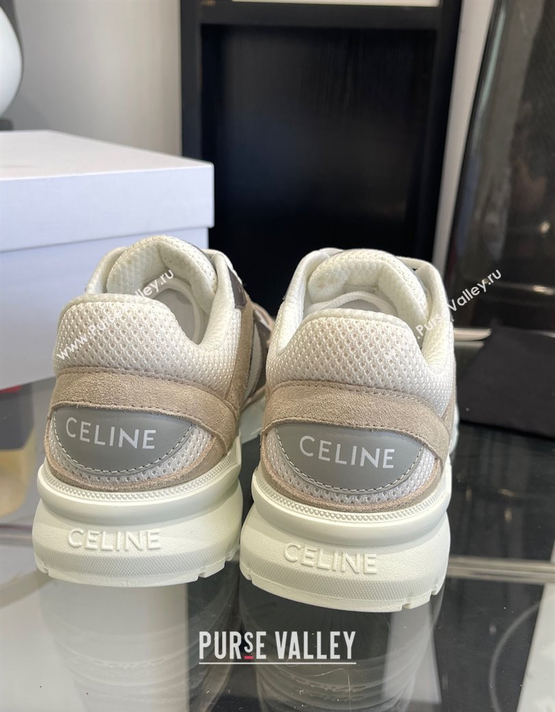 Celine Runner CR-03 Low Lace-up Sneakers in Mesh, Suede and Calfskin Beige/Dark Grey 2025 (KL-250220010)