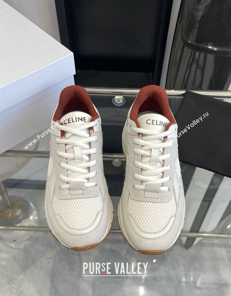 Celine Runner CR-03 Low Lace-up Sneakers in Mesh, Suede and Calfskin Light Grey 2025 (KL-250220011)