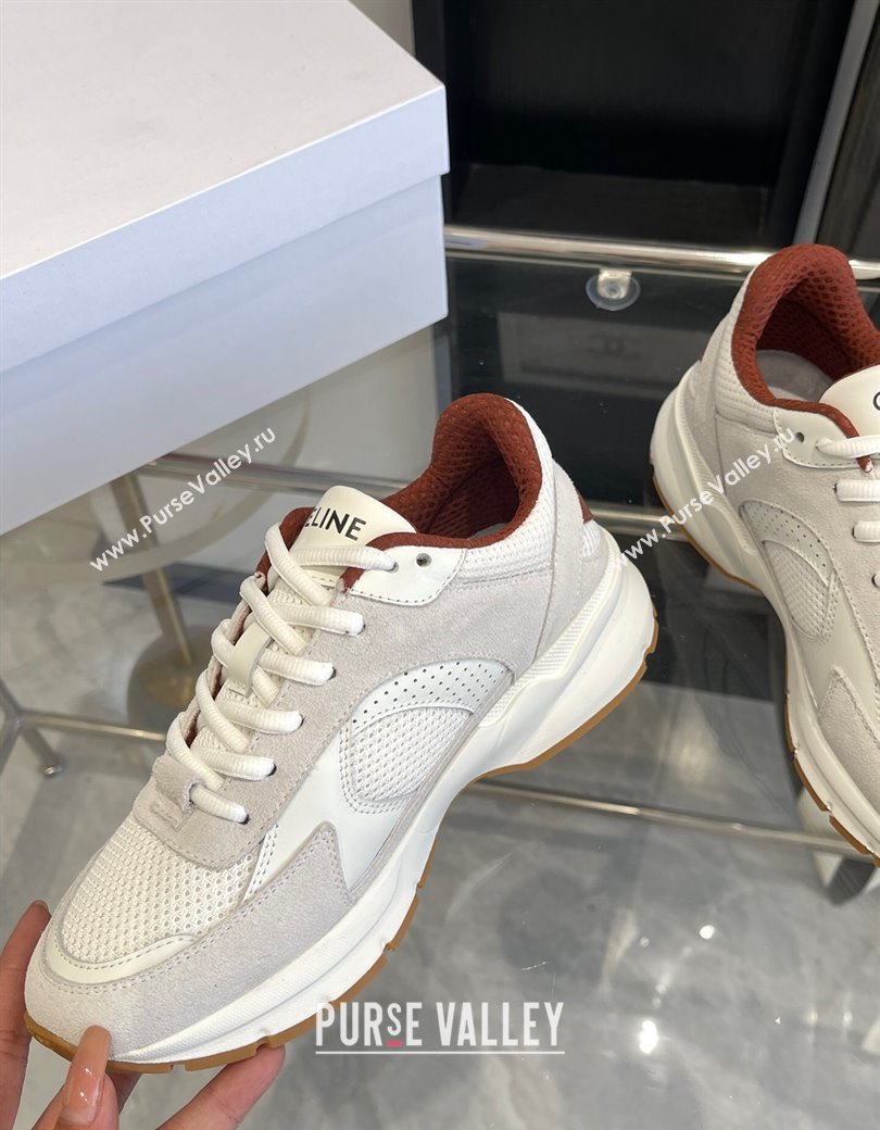 Celine Runner CR-03 Low Lace-up Sneakers in Mesh, Suede and Calfskin Light Grey 2025 (KL-250220011)