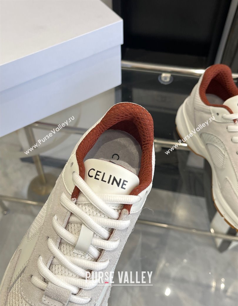 Celine Runner CR-03 Low Lace-up Sneakers in Mesh, Suede and Calfskin Light Grey 2025 (KL-250220011)