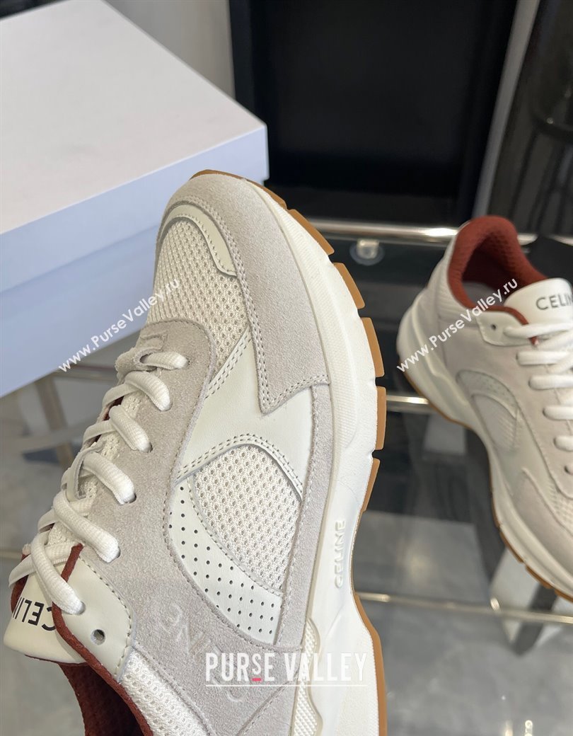 Celine Runner CR-03 Low Lace-up Sneakers in Mesh, Suede and Calfskin Light Grey 2025 (KL-250220011)