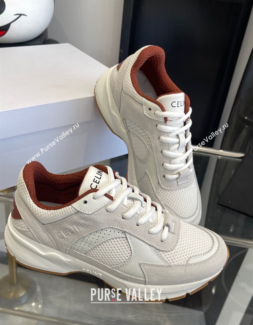 Celine Runner CR-03 Low Lace-up Sneakers in Mesh, Suede and Calfskin Light Grey 2025 (KL-250220011)