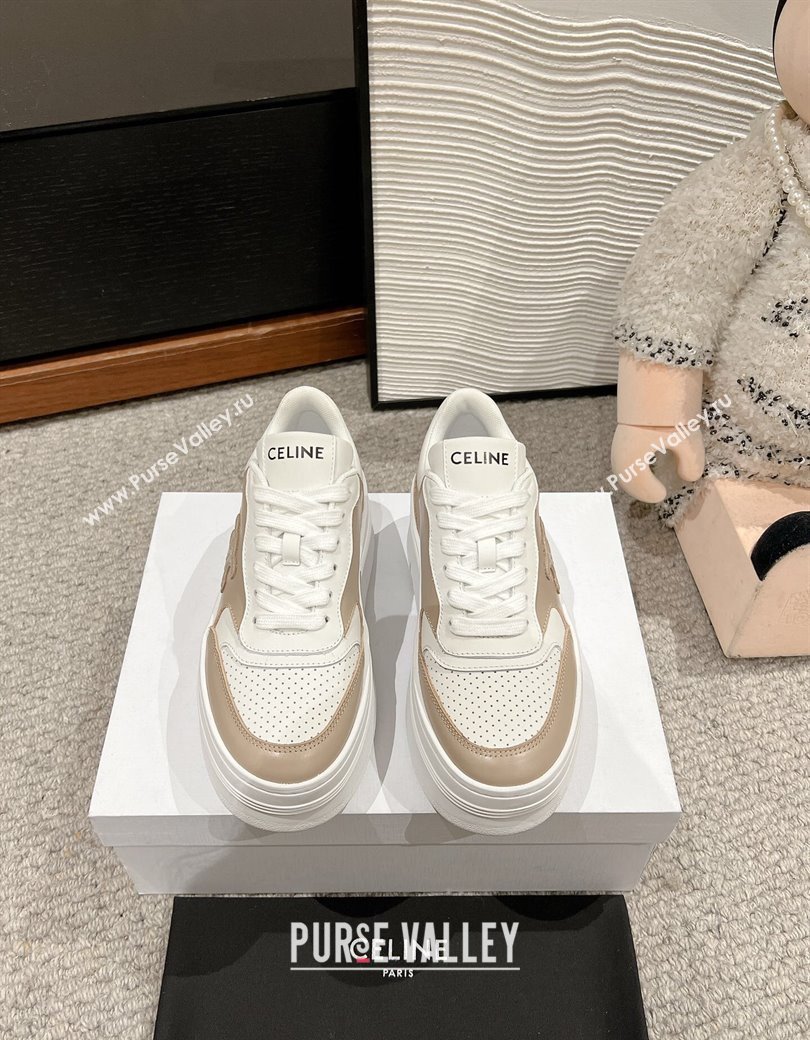 Celine Block Platform Sneakers 5cm with Triomphe in Calfskin Beige 2025 (SS-250220013)