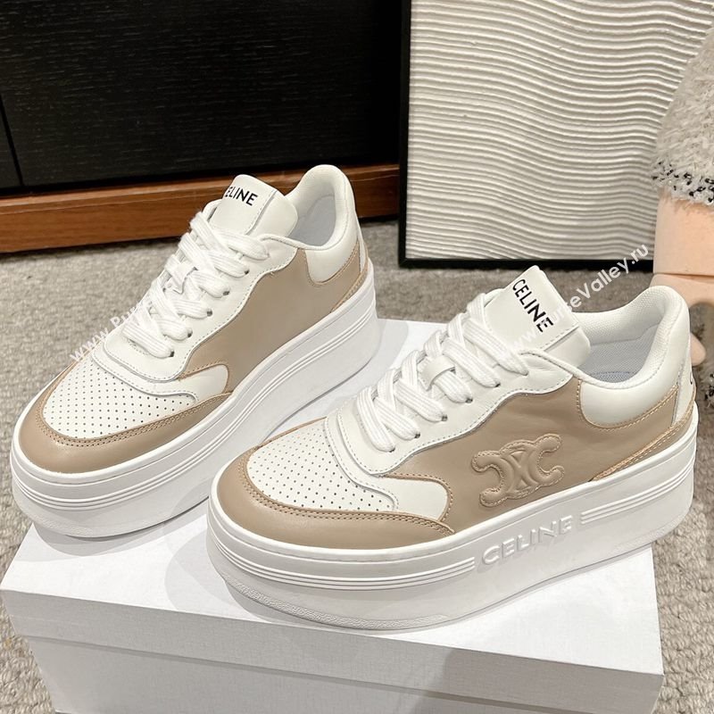 Celine Block Platform Sneakers 5cm with Triomphe in Calfskin Beige 2025 (SS-250220013)