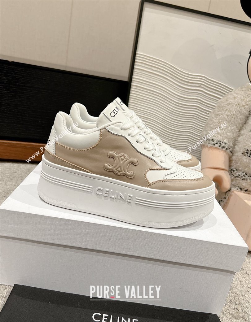 Celine Block Platform Sneakers 5cm with Triomphe in Calfskin Beige 2025 (SS-250220013)