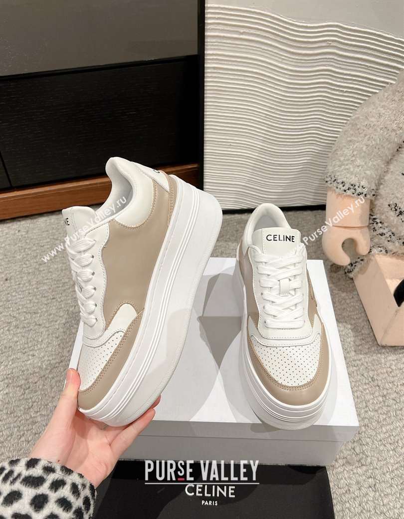 Celine Block Platform Sneakers 5cm with Triomphe in Calfskin Beige 2025 (SS-250220013)