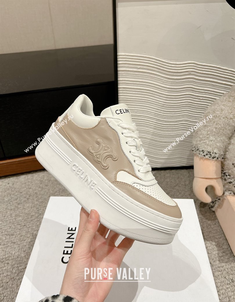 Celine Block Platform Sneakers 5cm with Triomphe in Calfskin Beige 2025 (SS-250220013)