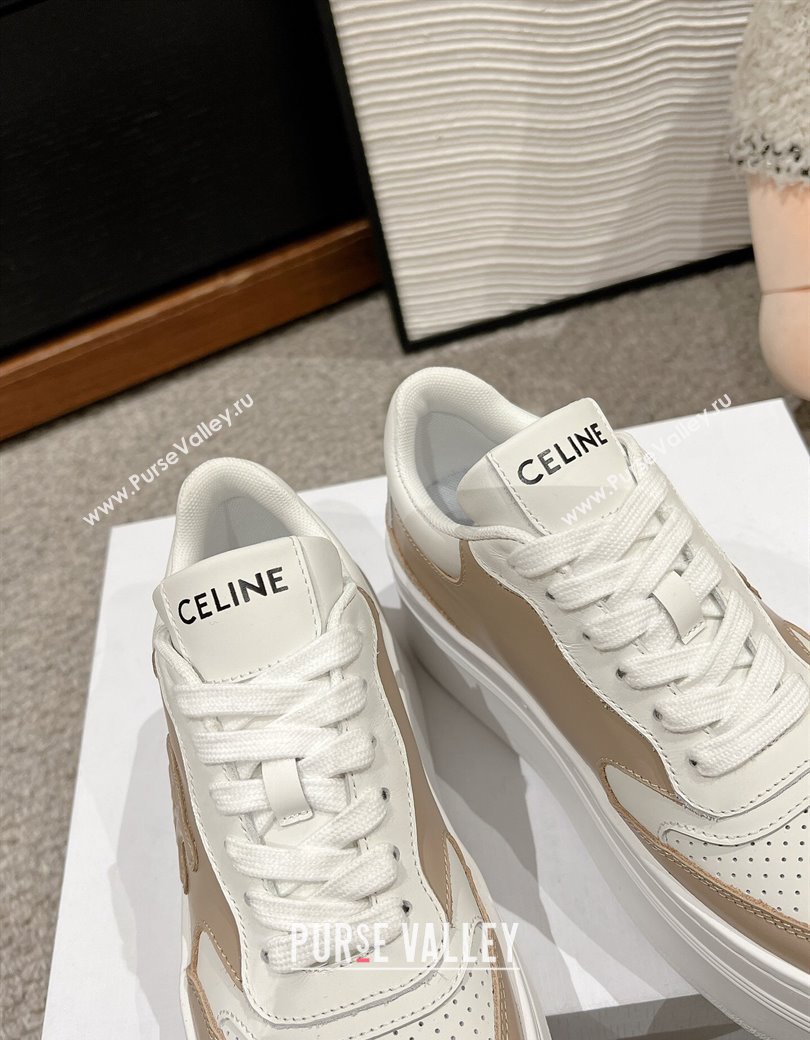 Celine Block Platform Sneakers 5cm with Triomphe in Calfskin Beige 2025 (SS-250220013)