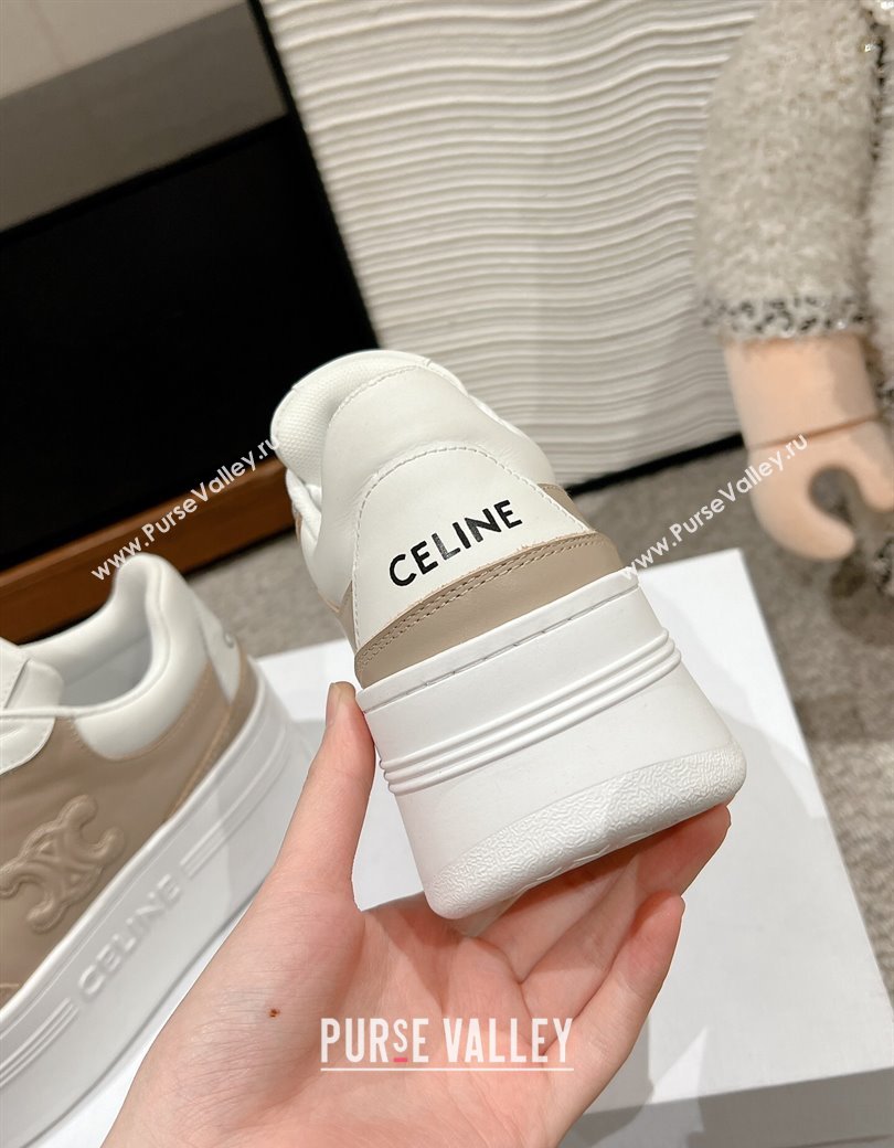 Celine Block Platform Sneakers 5cm with Triomphe in Calfskin Beige 2025 (SS-250220013)