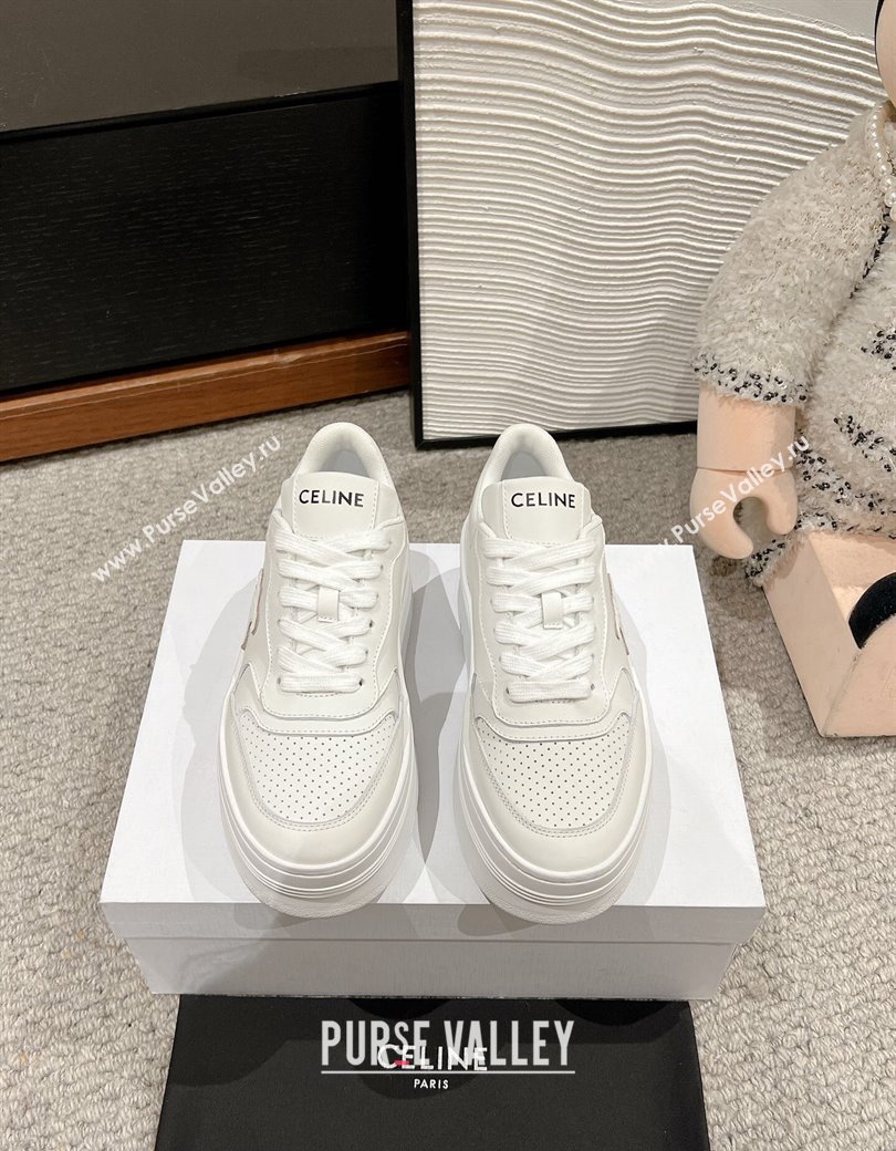 Celine Block Platform Sneakers 5cm with Triomphe in Calfskin Optic White 2025 (SS-250220014)