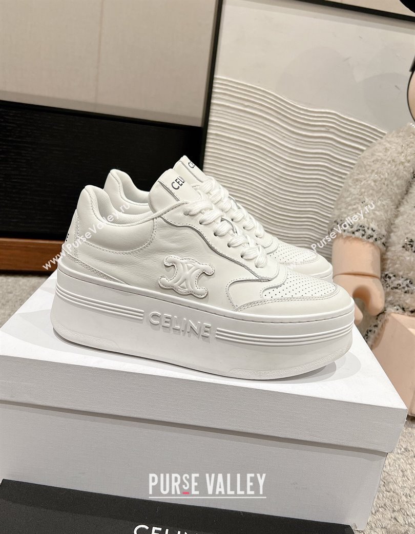 Celine Block Platform Sneakers 5cm with Triomphe in Calfskin Optic White 2025 (SS-250220014)