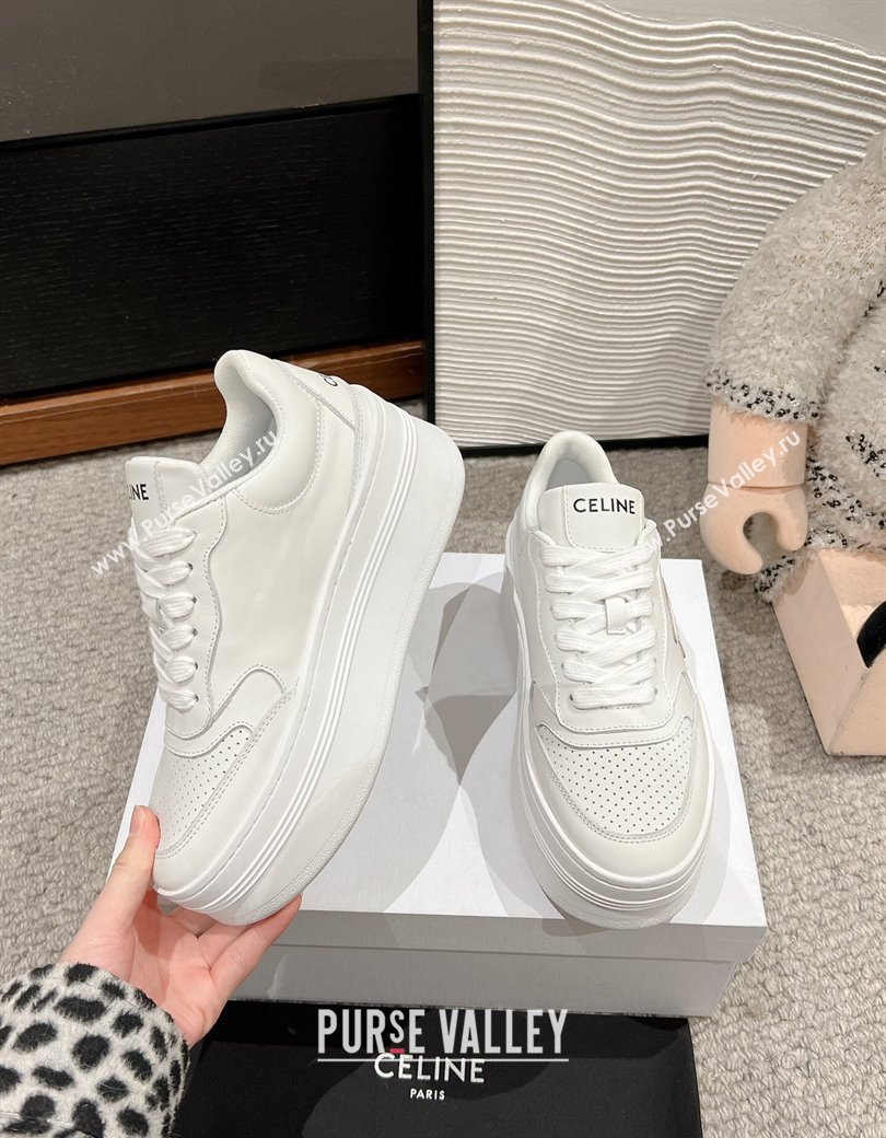 Celine Block Platform Sneakers 5cm with Triomphe in Calfskin Optic White 2025 (SS-250220014)