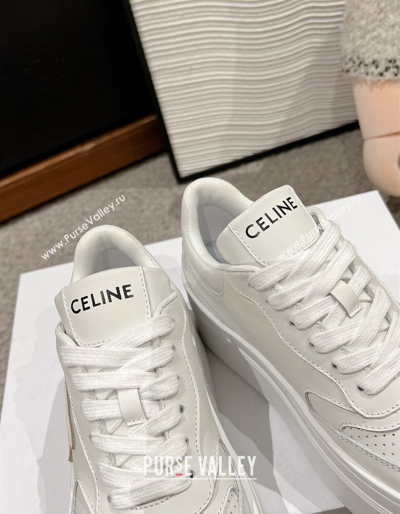 Celine Block Platform Sneakers 5cm with Triomphe in Calfskin Optic White 2025 (SS-250220014)