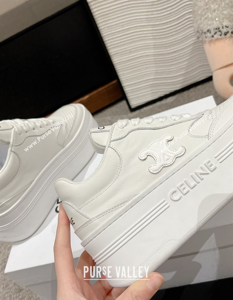 Celine Block Platform Sneakers 5cm with Triomphe in Calfskin Optic White 2025 (SS-250220014)