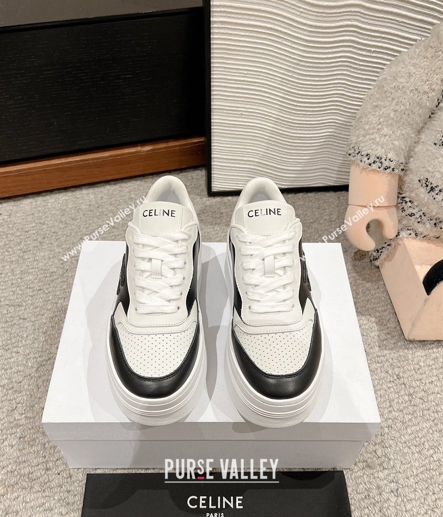 Celine Block Platform Sneakers 5cm with Triomphe in Calfskin White/Black 2025 (SS-250220015)