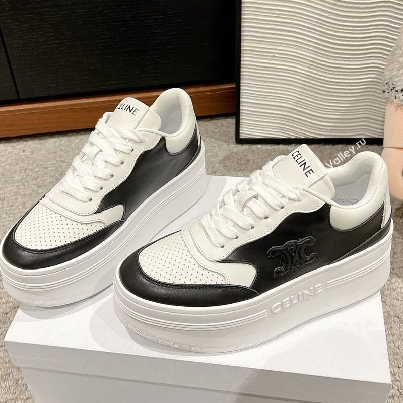 Celine Block Platform Sneakers 5cm with Triomphe in Calfskin White/Black 2025 (SS-250220015)