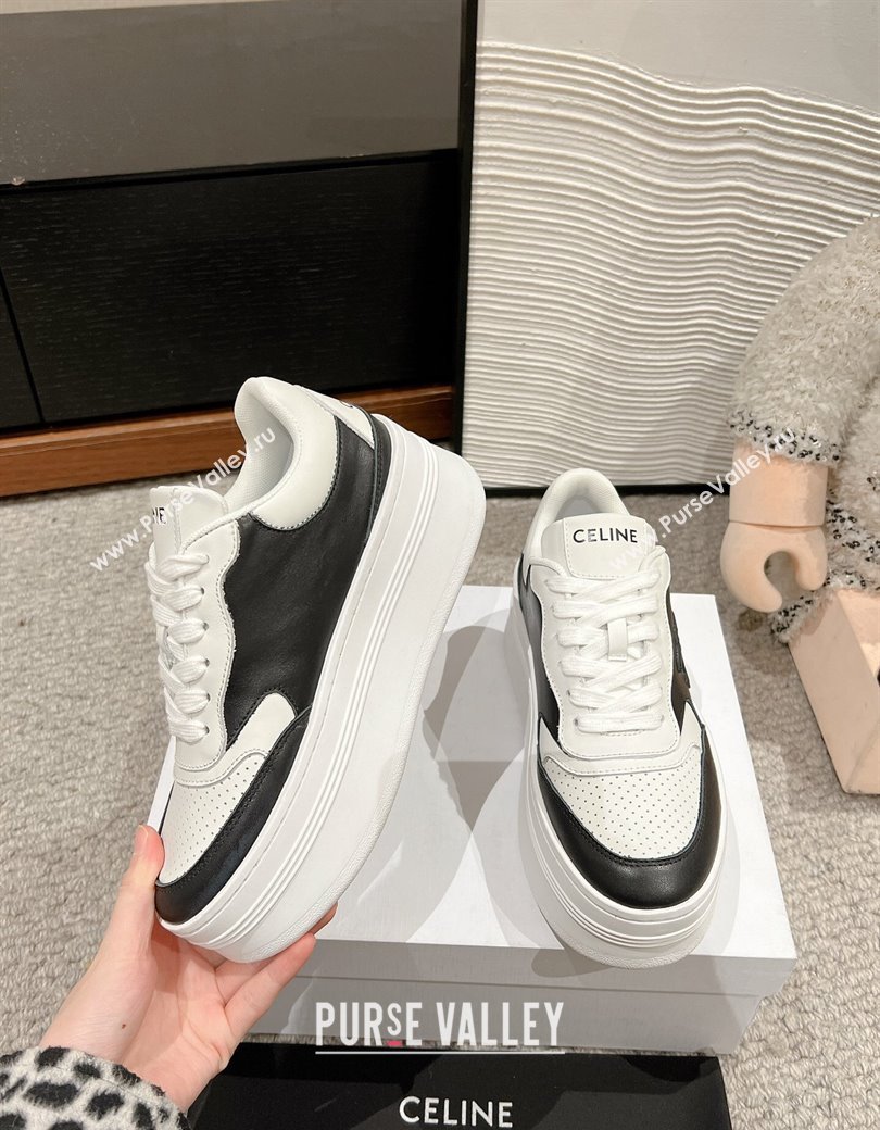 Celine Block Platform Sneakers 5cm with Triomphe in Calfskin White/Black 2025 (SS-250220015)